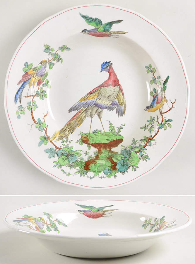 Chelsea Bird (Thin Red Line) Large Rim Soup Bowl by Spode-1