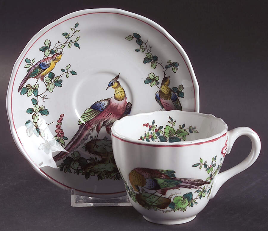 Chelsea Bird (Thin Red Line) Flat Cup & Saucer Set by Spode-1