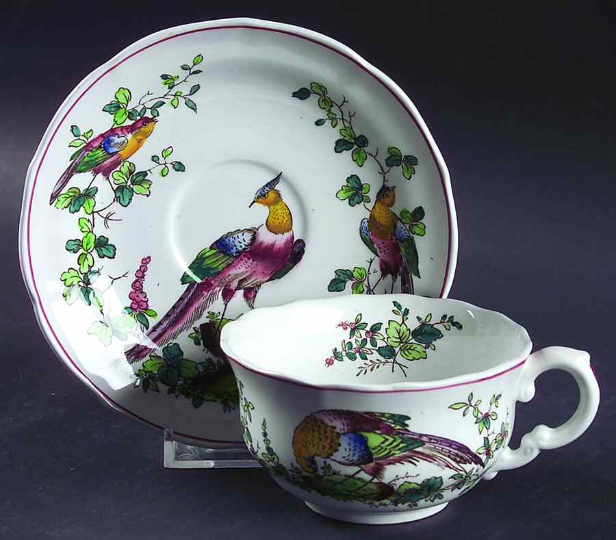 Chelsea Bird (Thin Red Line) Flat Cup & Saucer Set by Spode-1