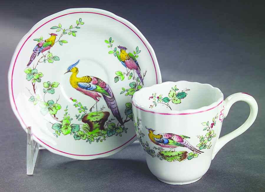 Chelsea Bird (Thin Red Line) Flat Demitasse Cup & Saucer Set by Spode-1