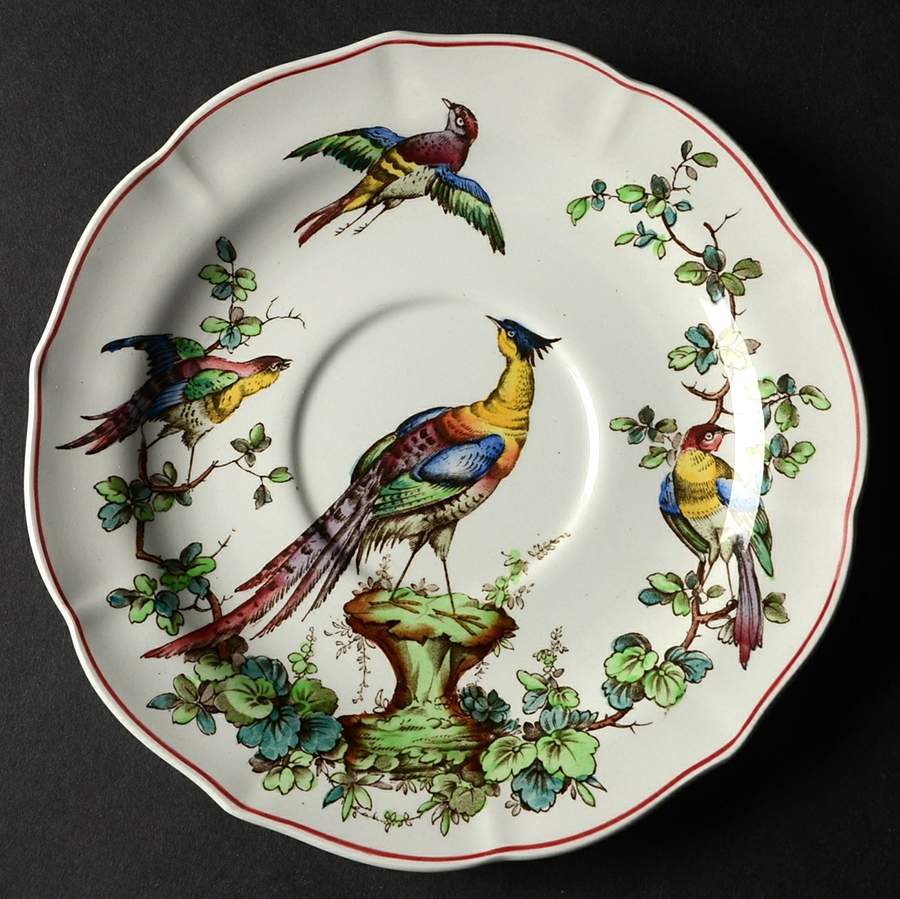 Chelsea Bird (Thin Red Line) Saucer for Cream Soup Bowl by Spode-1
