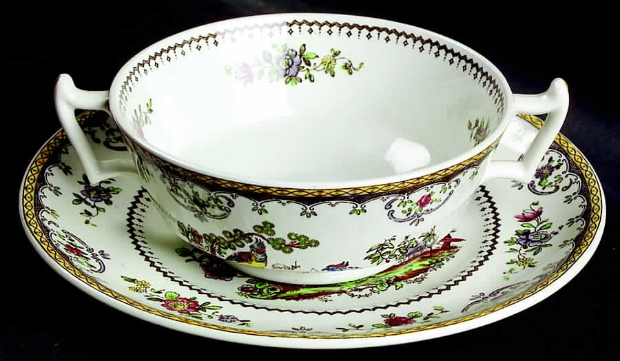 Chelsea Footed Cream Soup Bowl & Saucer Set by Spode-1