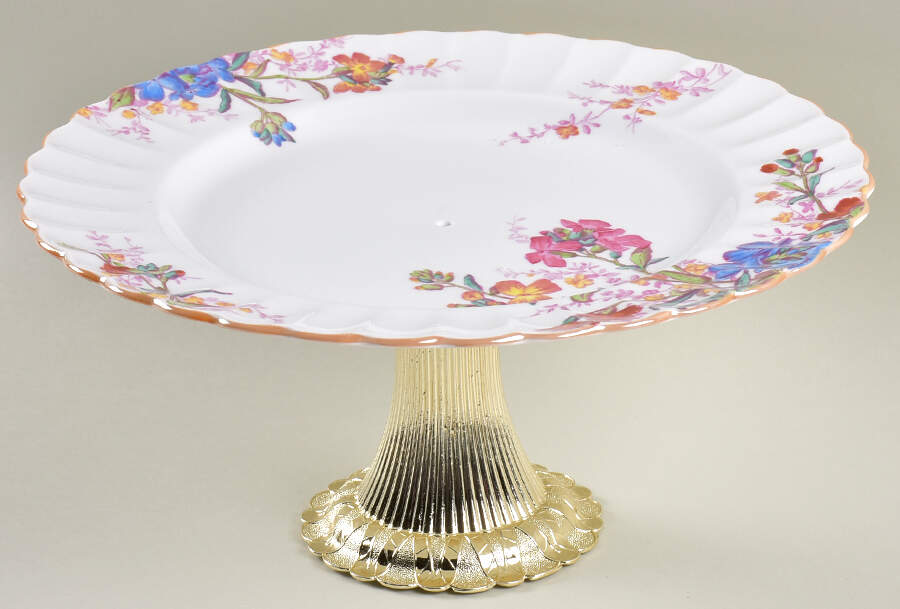Chelsea Garden (Mustard Trim) Cake Stand with 4"-5" Metal Pedestal  Hc by Spode-1