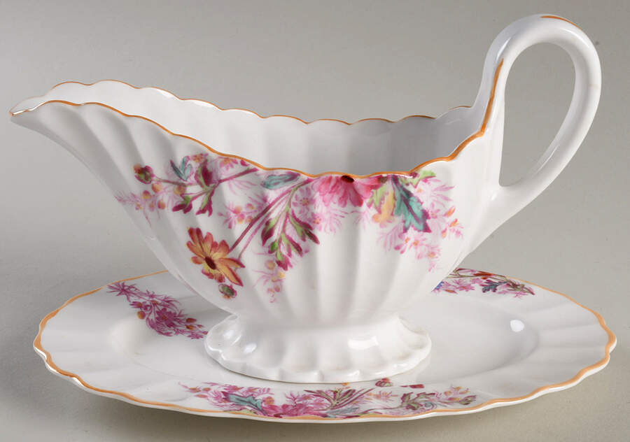Chelsea Garden (Mustard Trim) Gravy Boat & Underplate/Relish by Spode-1