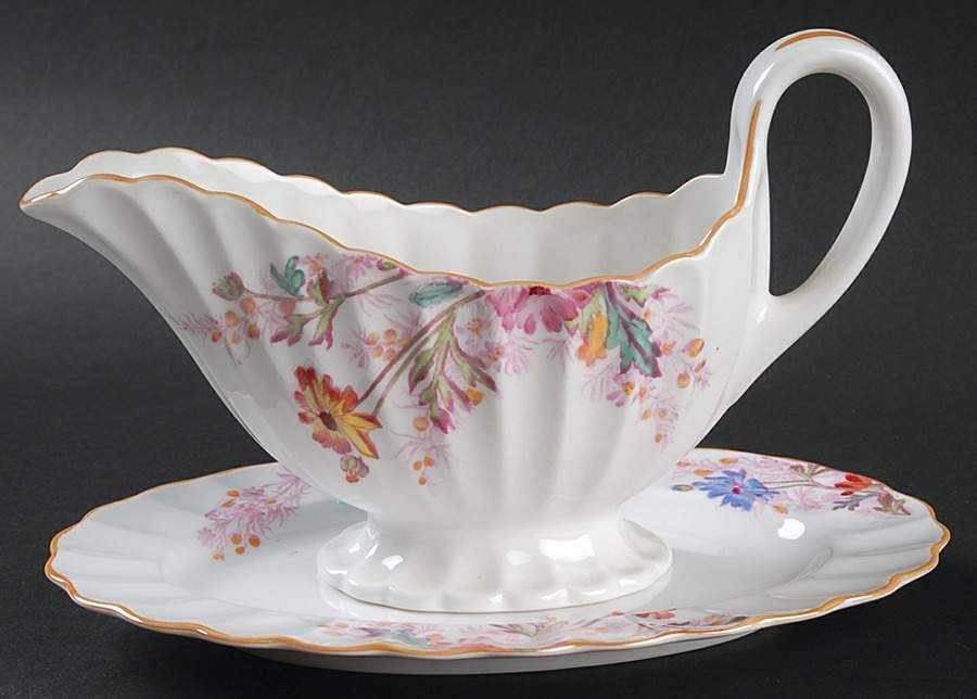 Chelsea Garden (Mustard Trim) Gravy Boat & Underplate/Relish by Spode-1