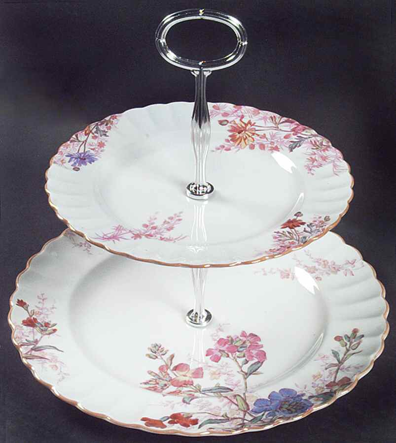 Chelsea Garden (Mustard Trim) 2 Tiered Serving Tray (Dinner & Salad Plate) by Spode-1
