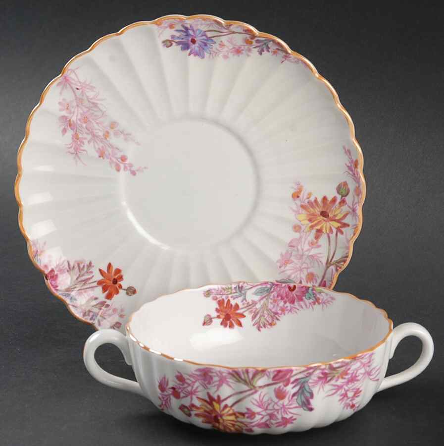 Chelsea Garden (Mustard Trim) Flat Cream Soup Bowl & Saucer Set by Spode-1