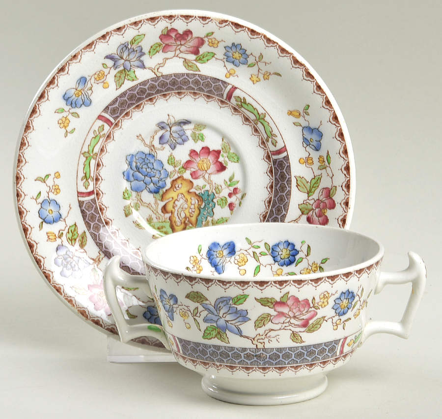 Chinese Rose Footed Bouillon Cup & Saucer by Spode-1