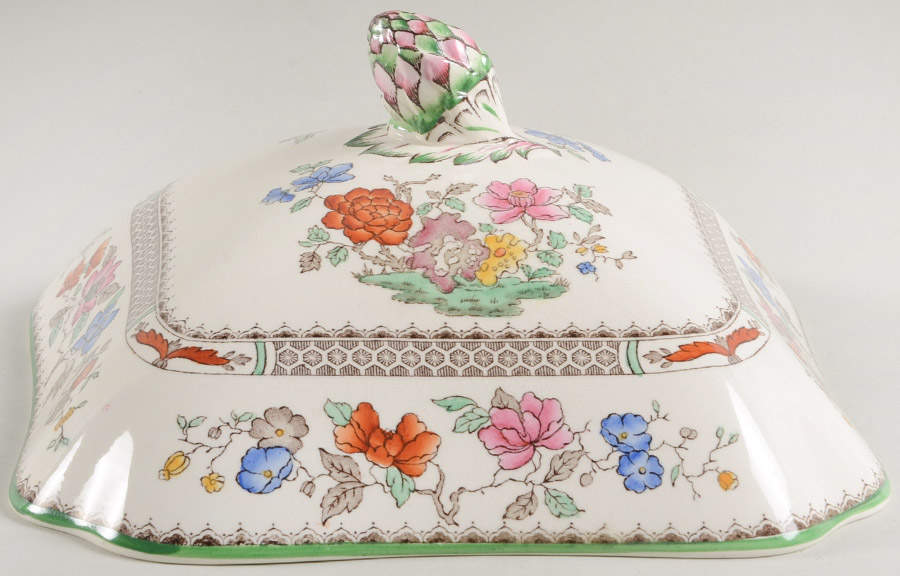 Chinese Rose Lid for Square Vegetable by Spode-1