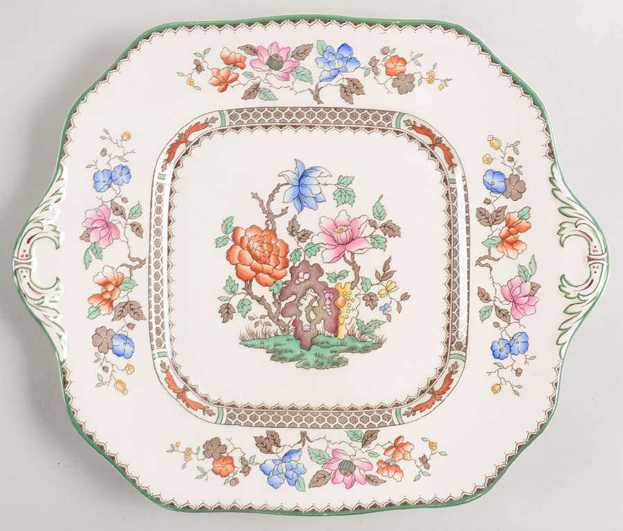 Chinese Rose Square Handled Cake Plate by Spode-1