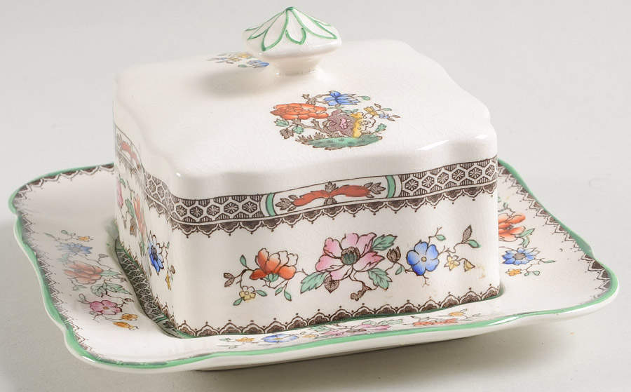 Chinese Rose Square Covered Butter by Spode-1