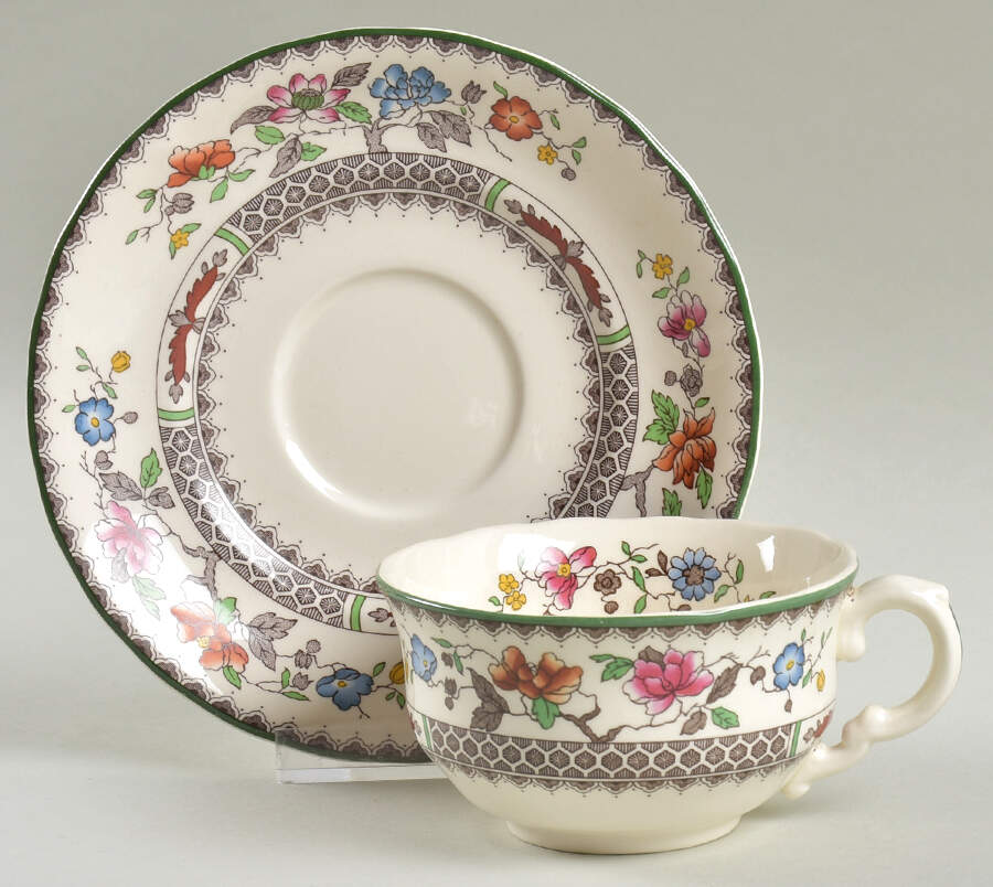 Chinese Rose Flat Cup & Saucer Set by Spode-1