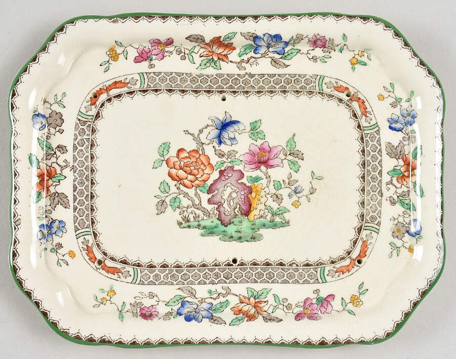 Chinese Rose Cheese Dish with Lid, Base Only (Wedge) by Spode-1