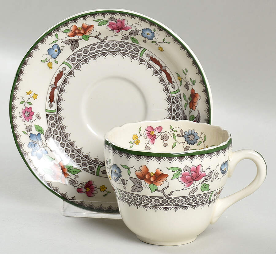 Chinese Rose Flat Cup & Saucer Set by Spode-1