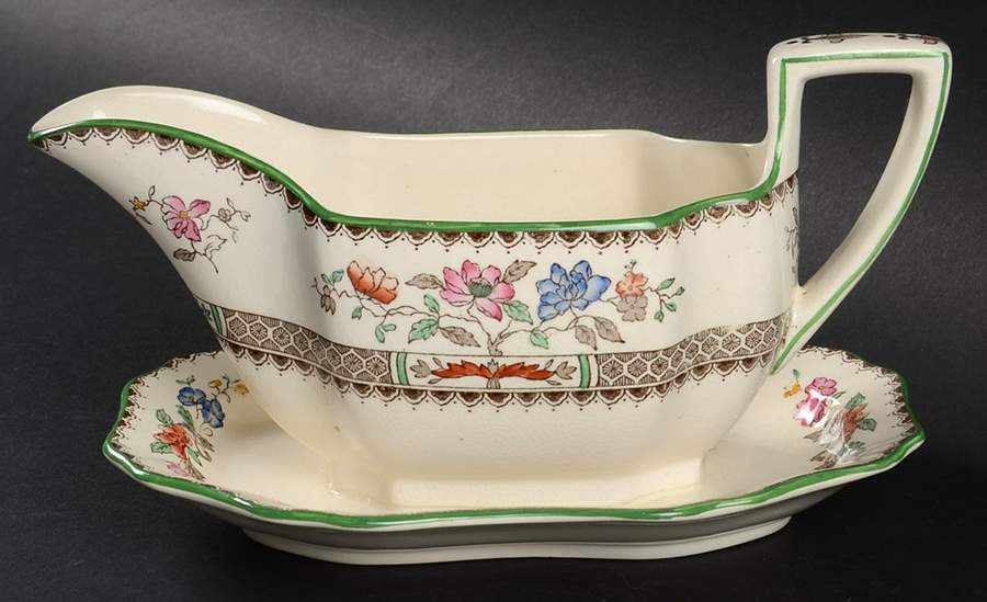 Chinese Rose Gravy Boat with Attached Underplate by Spode-1