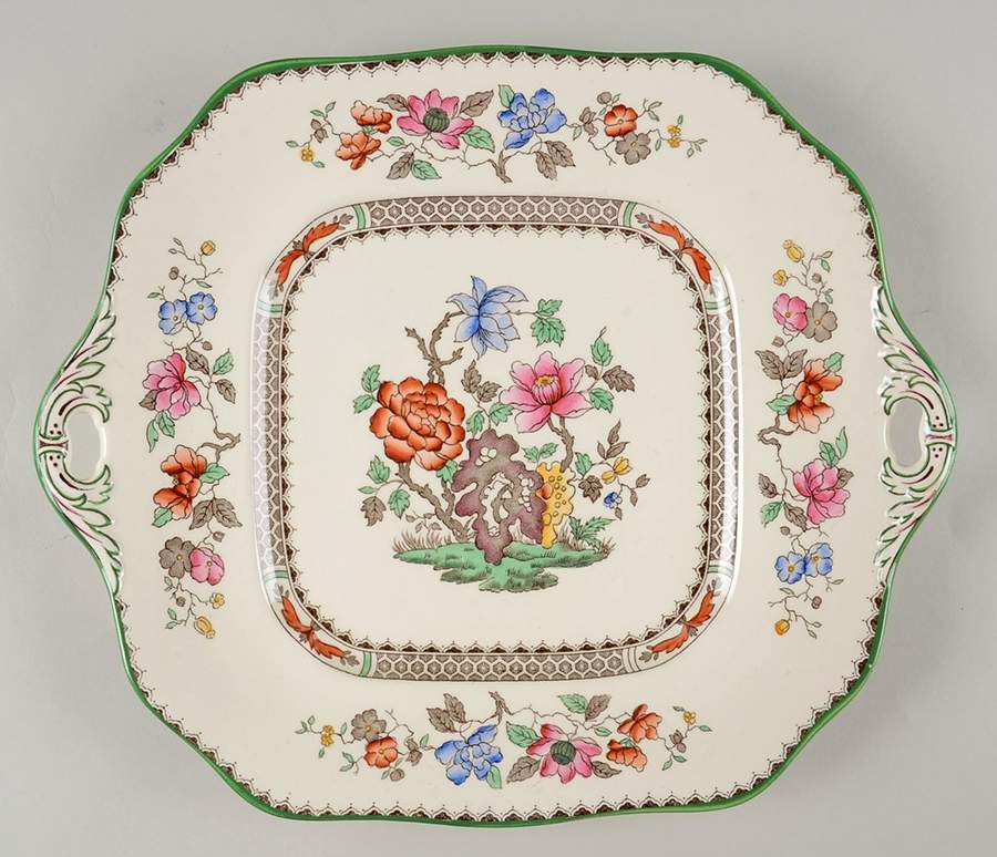 Chinese Rose Square Handled Cake Plate by Spode-1
