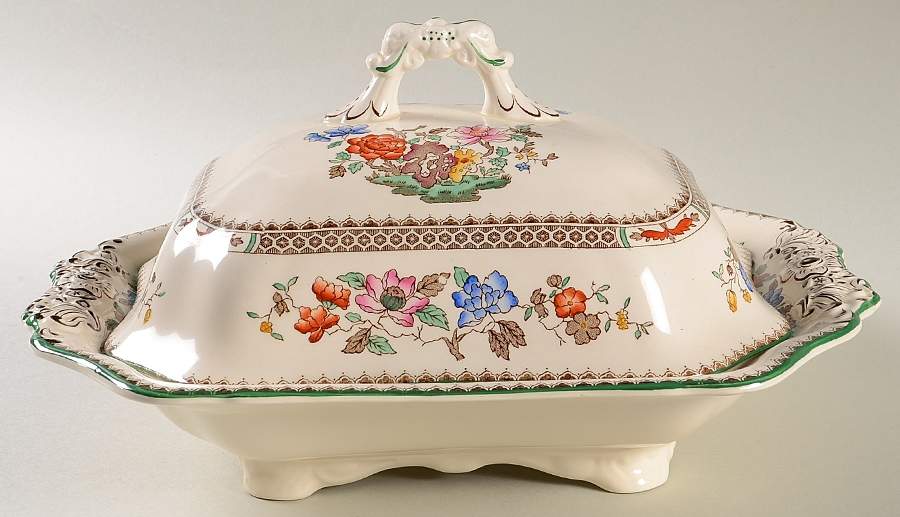 Chinese Rose Rectangular Covered Vegetable by Spode-1