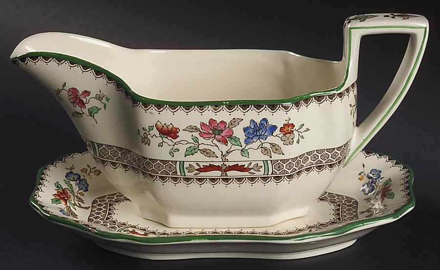 Chinese Rose Gravy Boat & Underplate by Spode-1