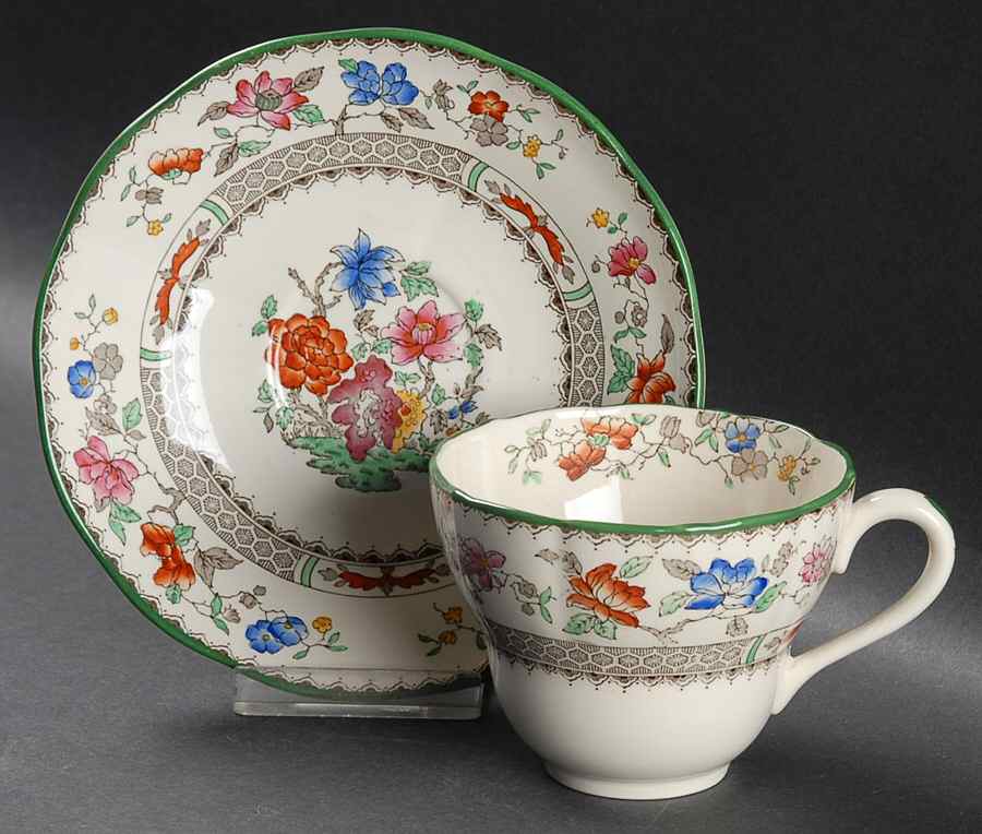 Chinese Rose Flat Cup & Saucer Set by Spode-1