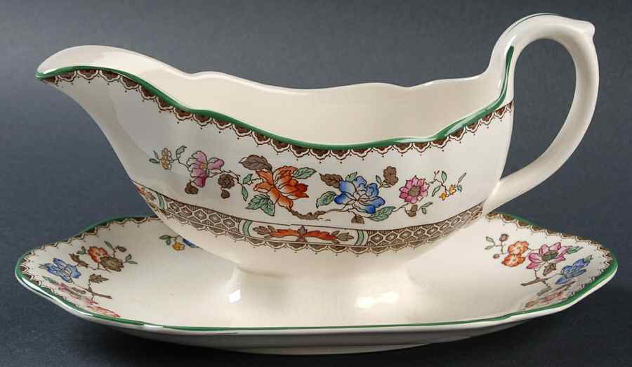 Chinese Rose Gravy Boat with Attached Underplate by Spode-1