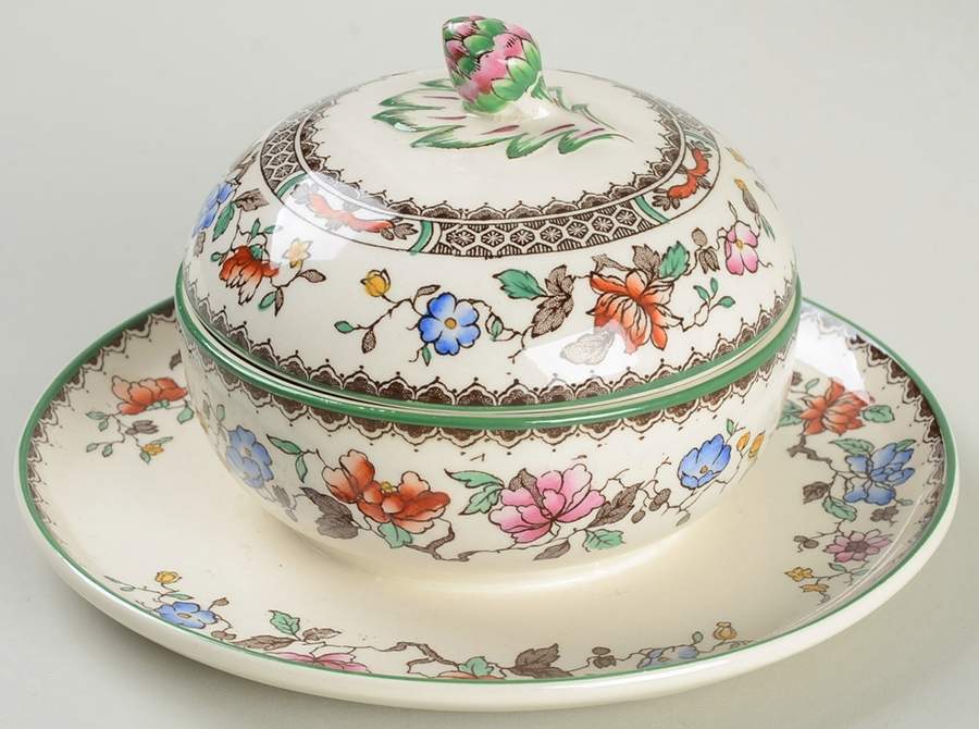 Chinese Rose Mayonnaise with Attached Underplate & Lid by Spode-1