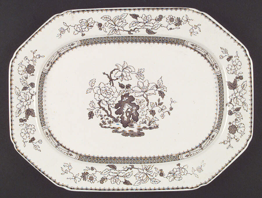 Chinese Rose Brown (Scalloped) 17" Oval Serving Platter by Spode-1