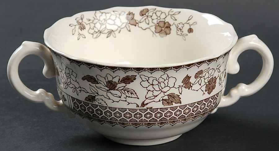 Chinese Rose Brown (Scalloped) Flat Cream Soup Bowl by Spode-1