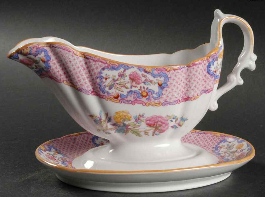 China Rose (Smooth) Gravy Boat with Attached Underplate by Spode-1