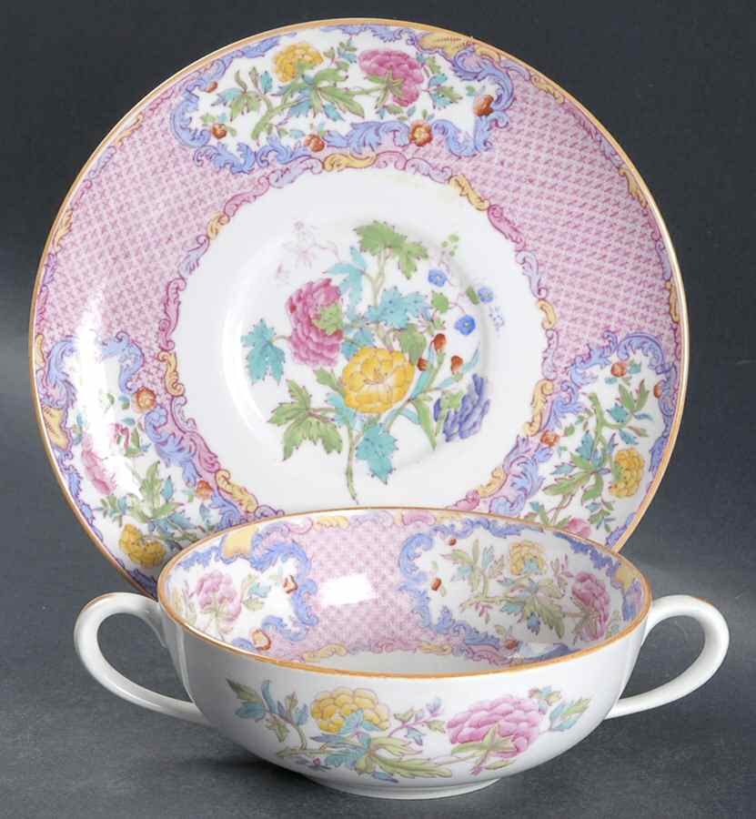 China Rose (Smooth) Flat Cream Soup Bowl & Saucer Set by Spode-1