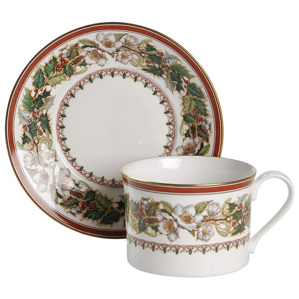 Christmas Rose Flat Cup & Saucer Set by Spode-1