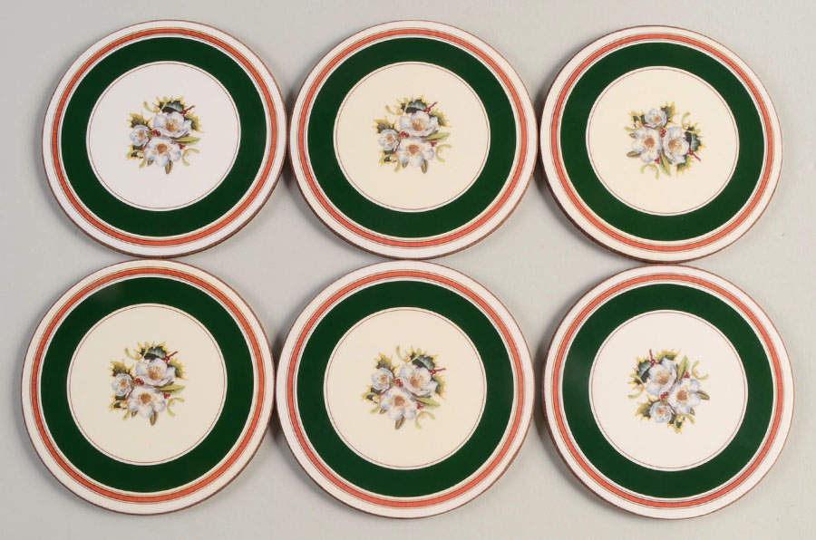 Christmas Rose 6 Piece Set Round Corkback Coaster by Spode-1