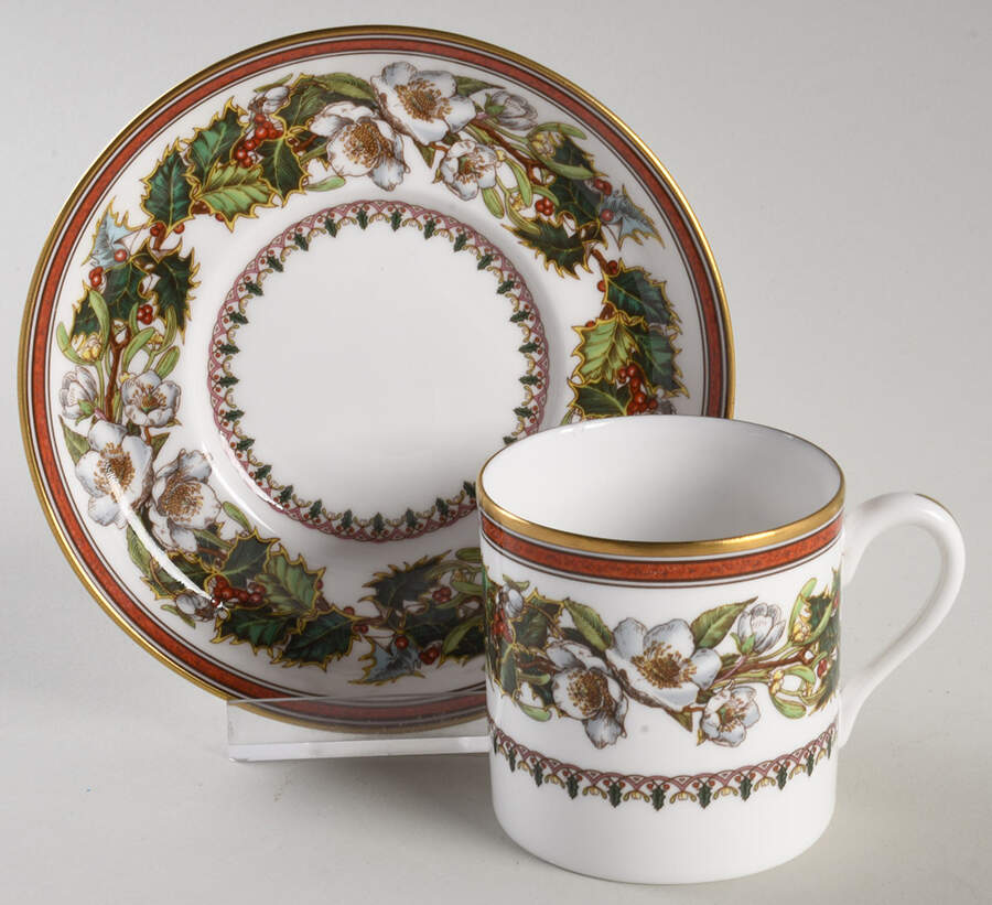 Christmas Rose Flat Demitasse Cup & Saucer Set by Spode-1
