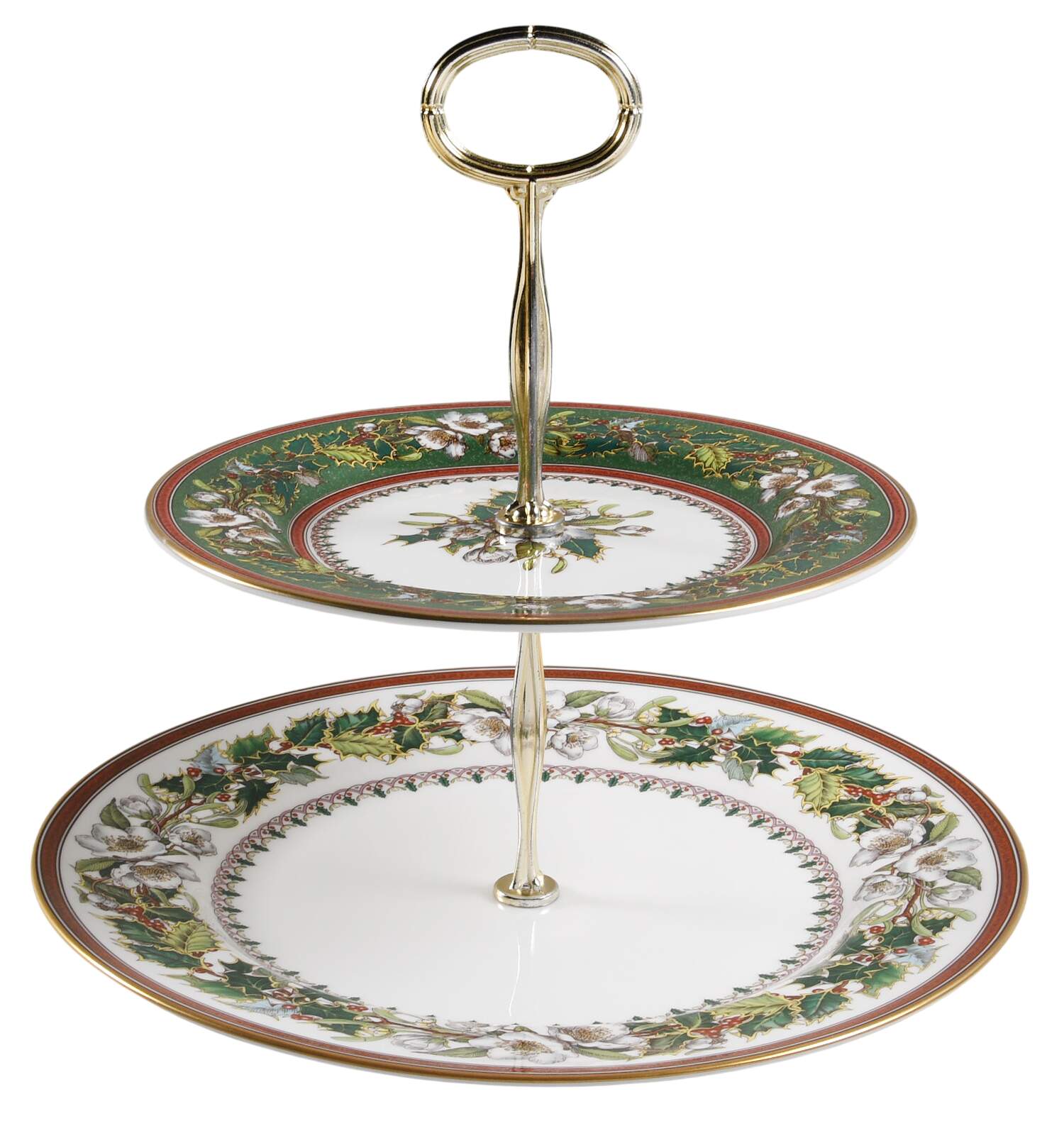 Christmas Rose 6 5/8"-10"  2 Tiered Serving Tray (Dp, Sp) HC by Spode-1
