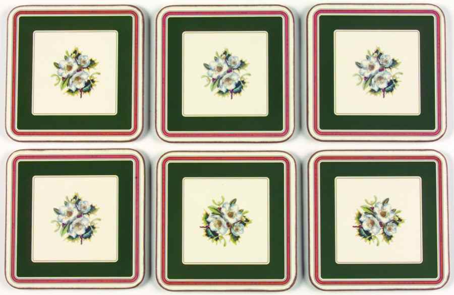 Christmas Rose Square Corkback Coaster - Set of 6 by Spode-1