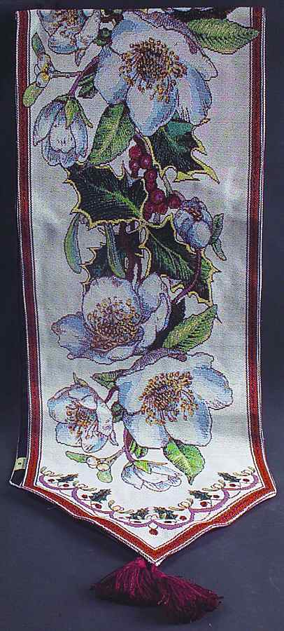 Christmas Rose 13" X 72" Tapestry Table Runner by Spode-1