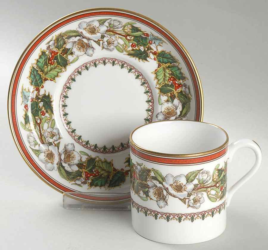 Christmas Rose Flat Demitasse Cup & Saucer Set by Spode-1