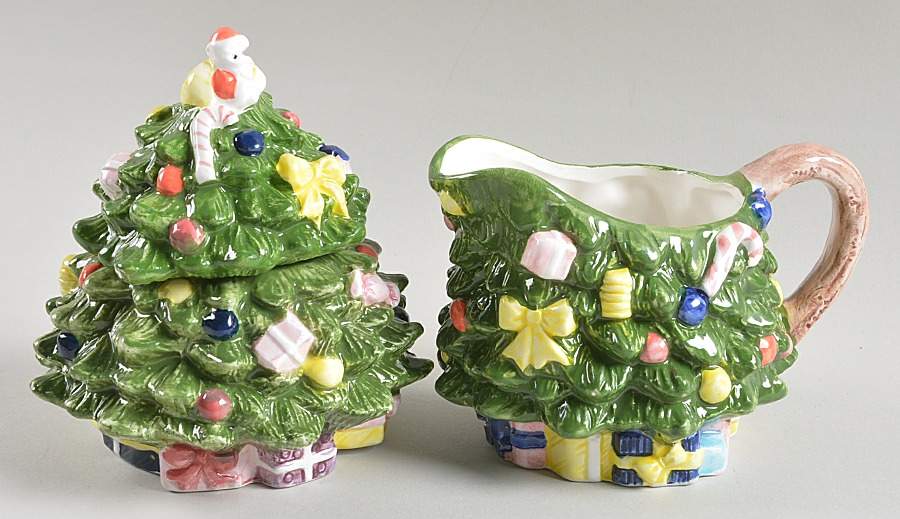 Christmas Tree Figural Creamer & Sugar Set by Spode-1