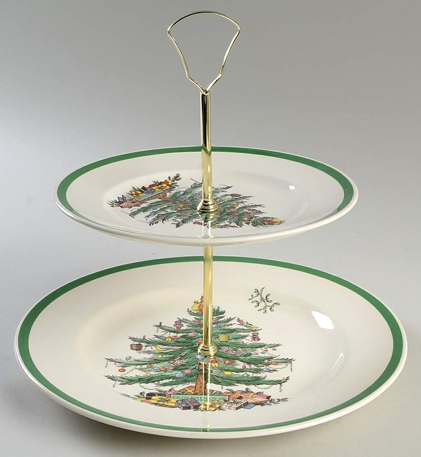 Christmas Tree 2 Tiered Serving Tray (Dinner & Salad Plate) by Spode-1