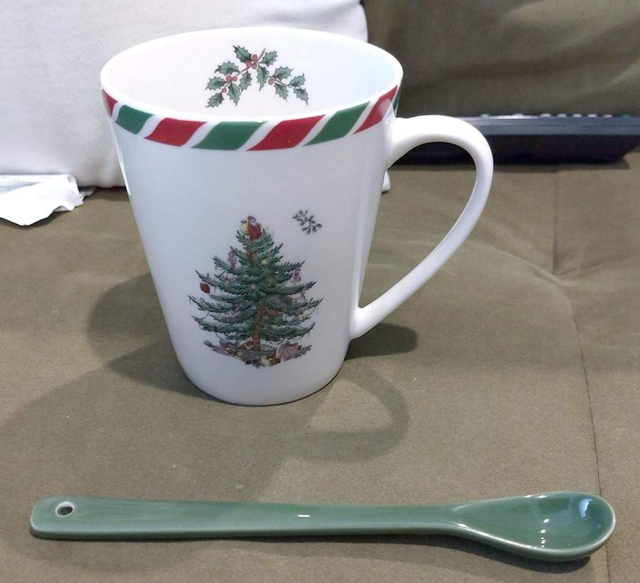 Christmas Tree Candy Cane Mug with Green Spoon by Spode-1