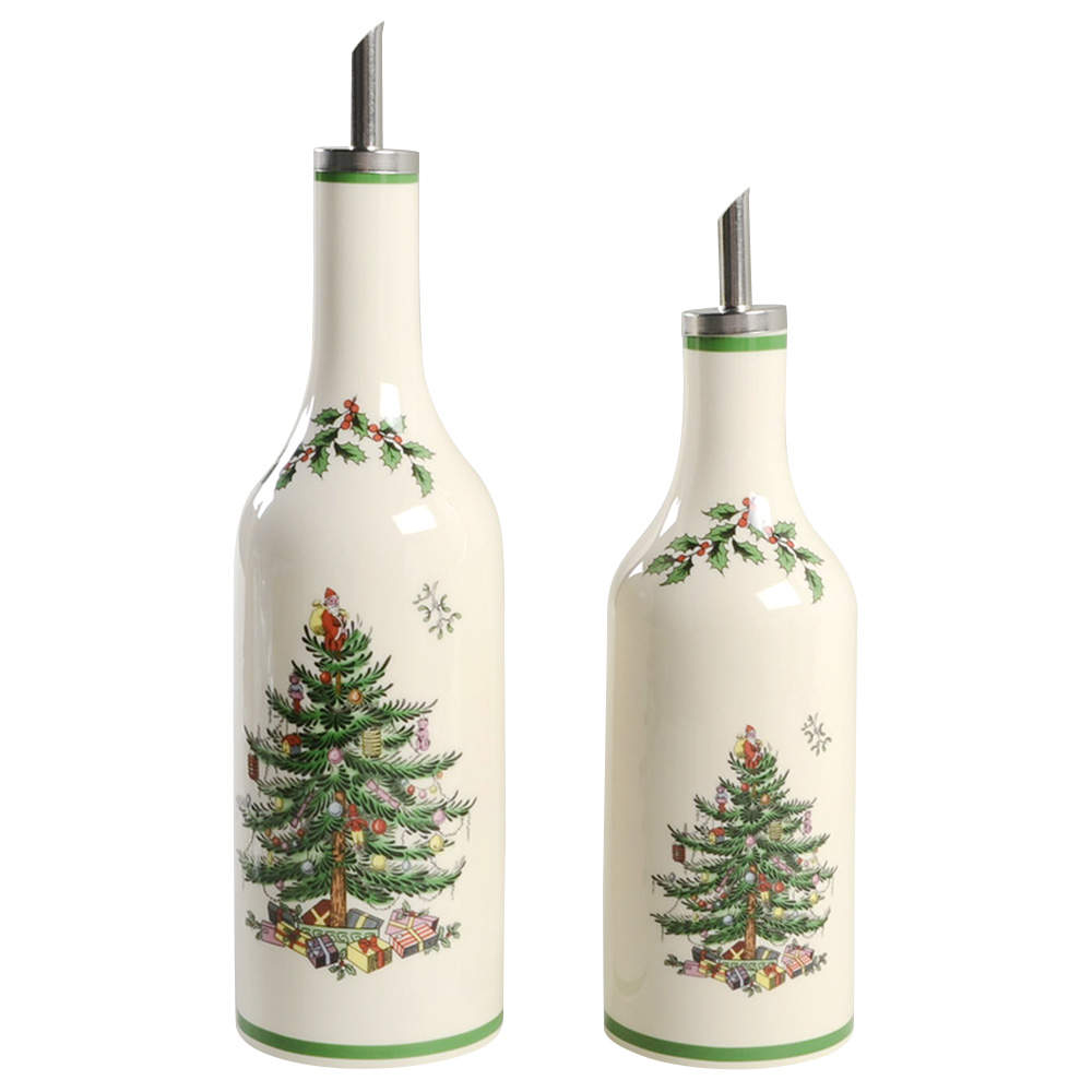 Christmas Tree Oil & Vinegar Jars with Drizzle Spouts by Spode-1