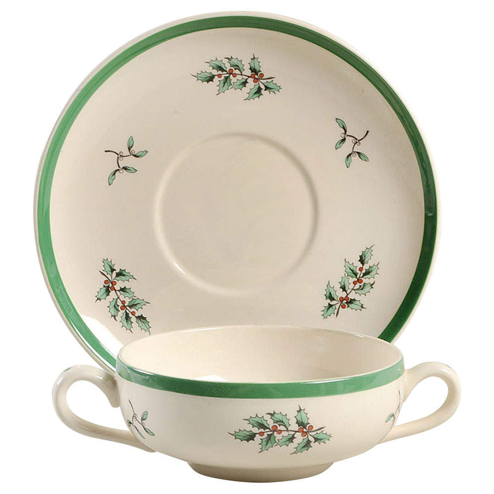 Christmas Tree Flat Cream Soup Bowl & Saucer Set by Spode-1