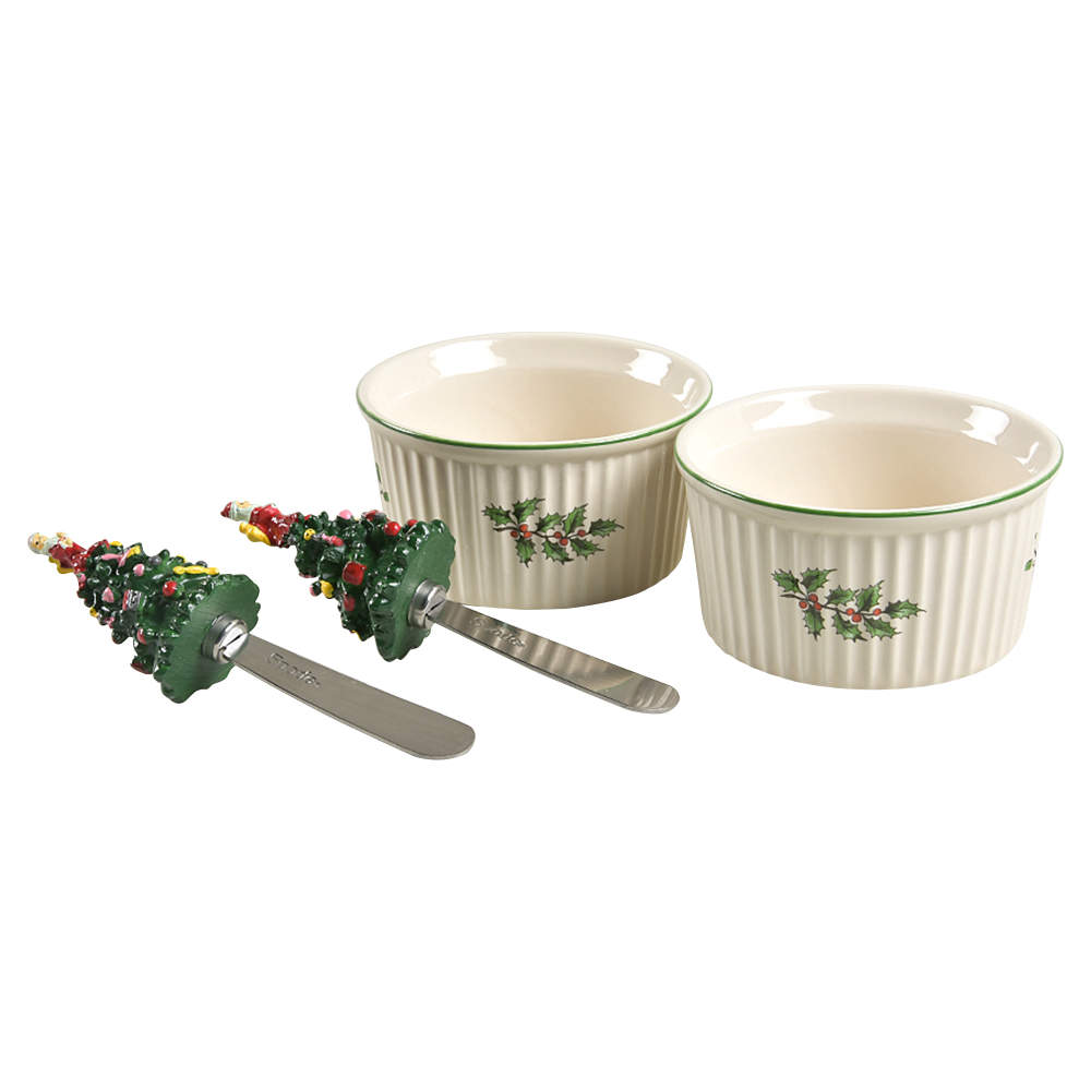 Christmas Tree Set of 2 Ramekins & Canape Spreaders by Spode-1