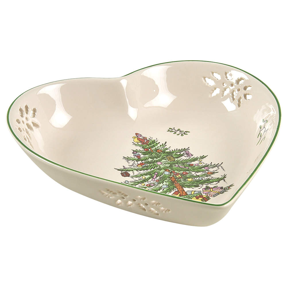 Christmas Tree 7" Pierced Heart Shaped Tray by Spode-1