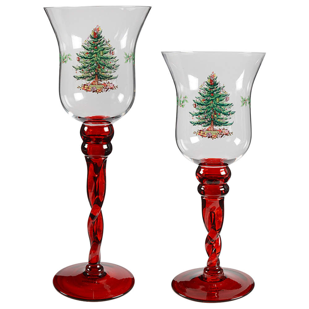Christmas Tree Glassware Candlestick - Set of 2 (13" & 11") by Spode-1