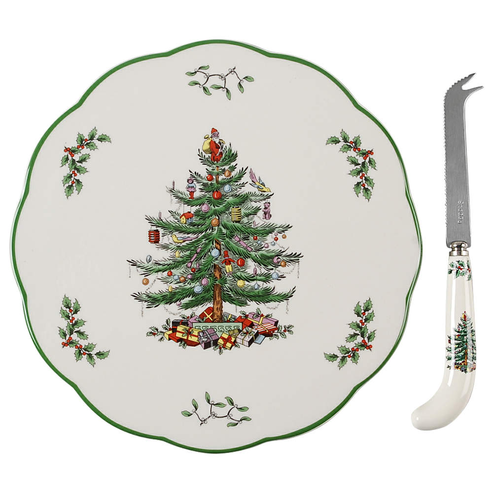 Christmas Tree Cheese Trivet & Knife Set by Spode-1