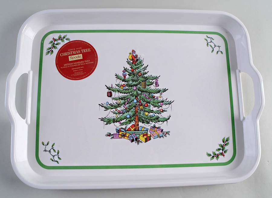 Christmas Tree 17" Rectangular Handled Serving Melamine Tray by Spode-1