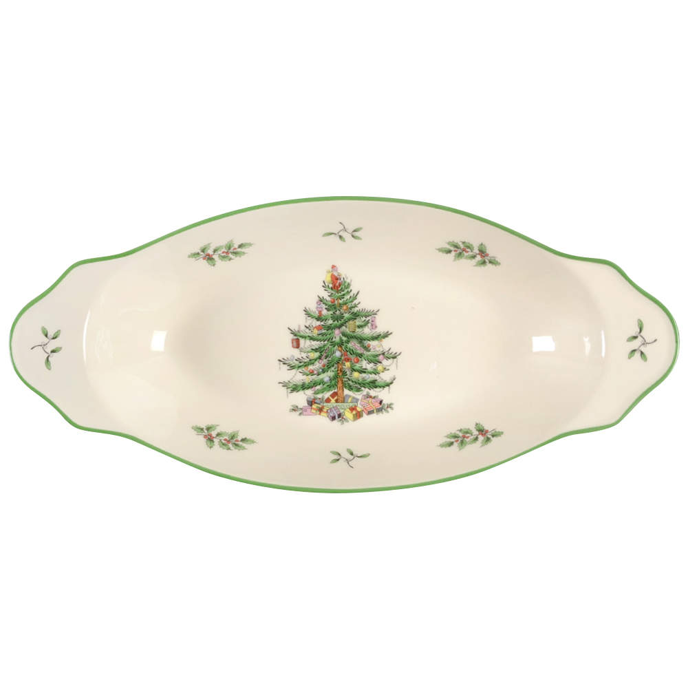 Christmas Tree 15" Oval Handled Platter by Spode-1