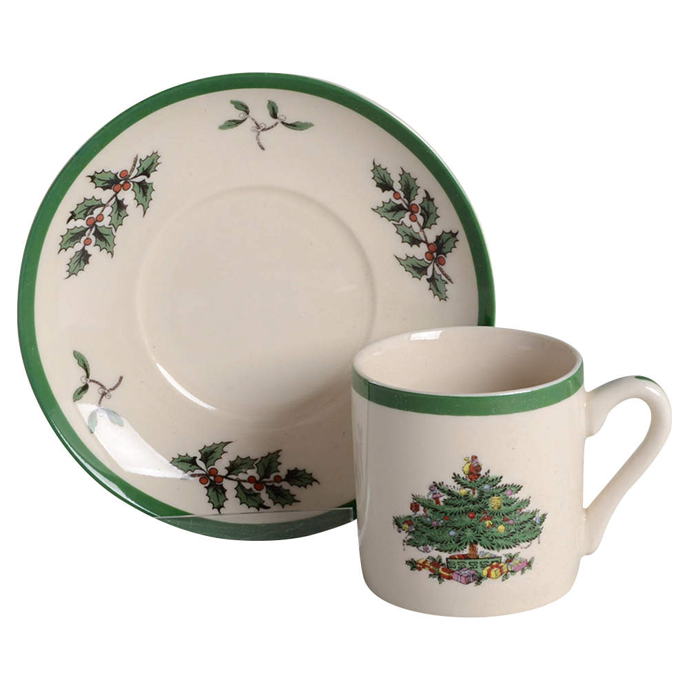 Christmas Tree Espresso Cup and Saucer Set by Spode-1