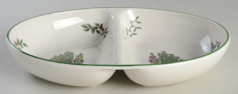 Christmas Tree 11" Oval Divided Vegetable Bowl by Spode-1