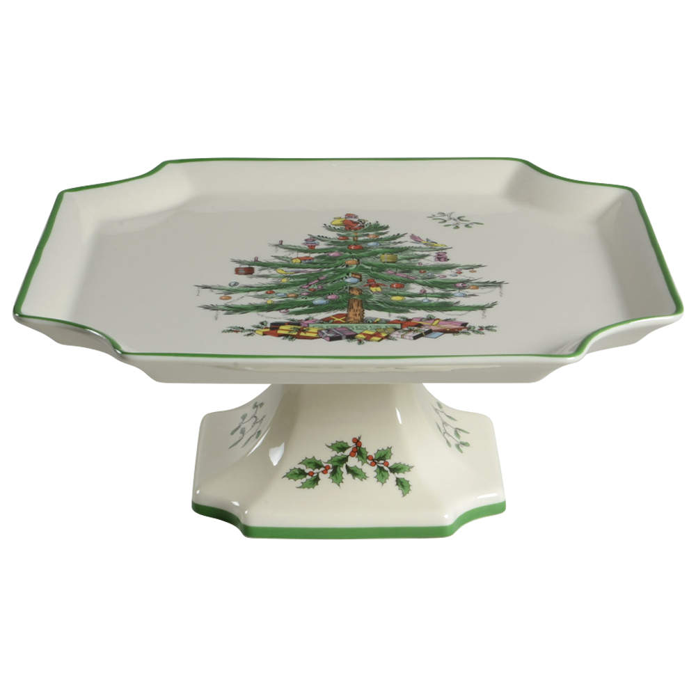 Christmas Tree 10" Diameter Square Pedestal Cake Stand by Spode-1